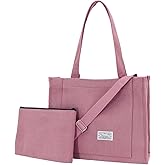 UERRUAM Tote Bag for Women,Lightweight Corduroy Tote Bag 2pcs,Shoulder Crossbody Bag for Work,Everyday,College,Hard Bottom