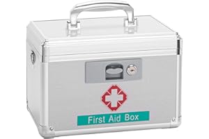 GODLONSEN Medication Lock Box - 11.2 x 7.6 x 7.6 Inch Medium - Medicine Lock Box With Key, Lock Box for Medication, Lockable Medicine Storage Box - Silver