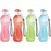 MILTON Water Bottle Kids Reusable Leakproof 17 Oz 4-Pack Plastic Wide Mouth Large Big Drink Bottle BPA & Leak Free with Handle Strap Carrier for Cycling Camping Hiking Gym Yoga