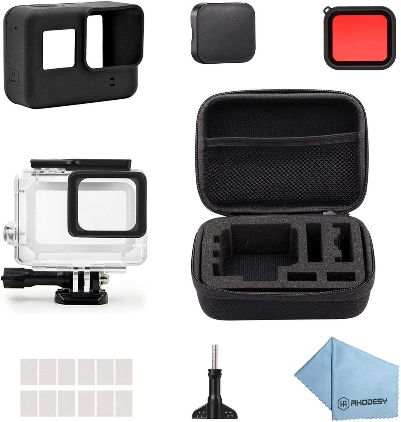 Rhodesy 19 in 1 Accessories Kit for GoPro Hero 7 Black Hero 6 Hero 5 Hero 2018 with 45M Underwater Housing Waterproof Case + Carrying case +Filter +Rubber Case for GoPro Hero7 Hero6 Hero5