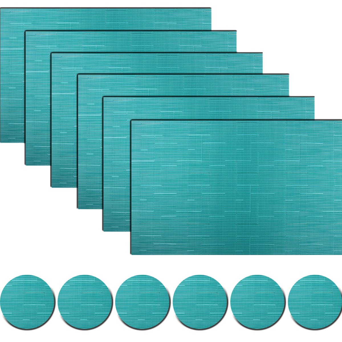 pigchcy Placemats and Coasters Set of 6, Washable Non-Slip Kitchen Table Mats, Elegant Heat-Resistant Placemats for Dining Table (45cm X 30cm, Turquoise)