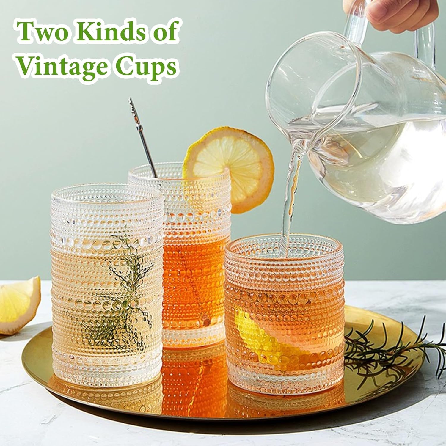 Vintage Hobnail Drinking Glasses Set of 8, 12 oz Highball Glasses & 10 oz Cocktail Glasses Set, Kitchen Water Glasses Cup, Bar Tumbler Glassware Set for Beer, Juice, Cocktail, Whiskey, Milk