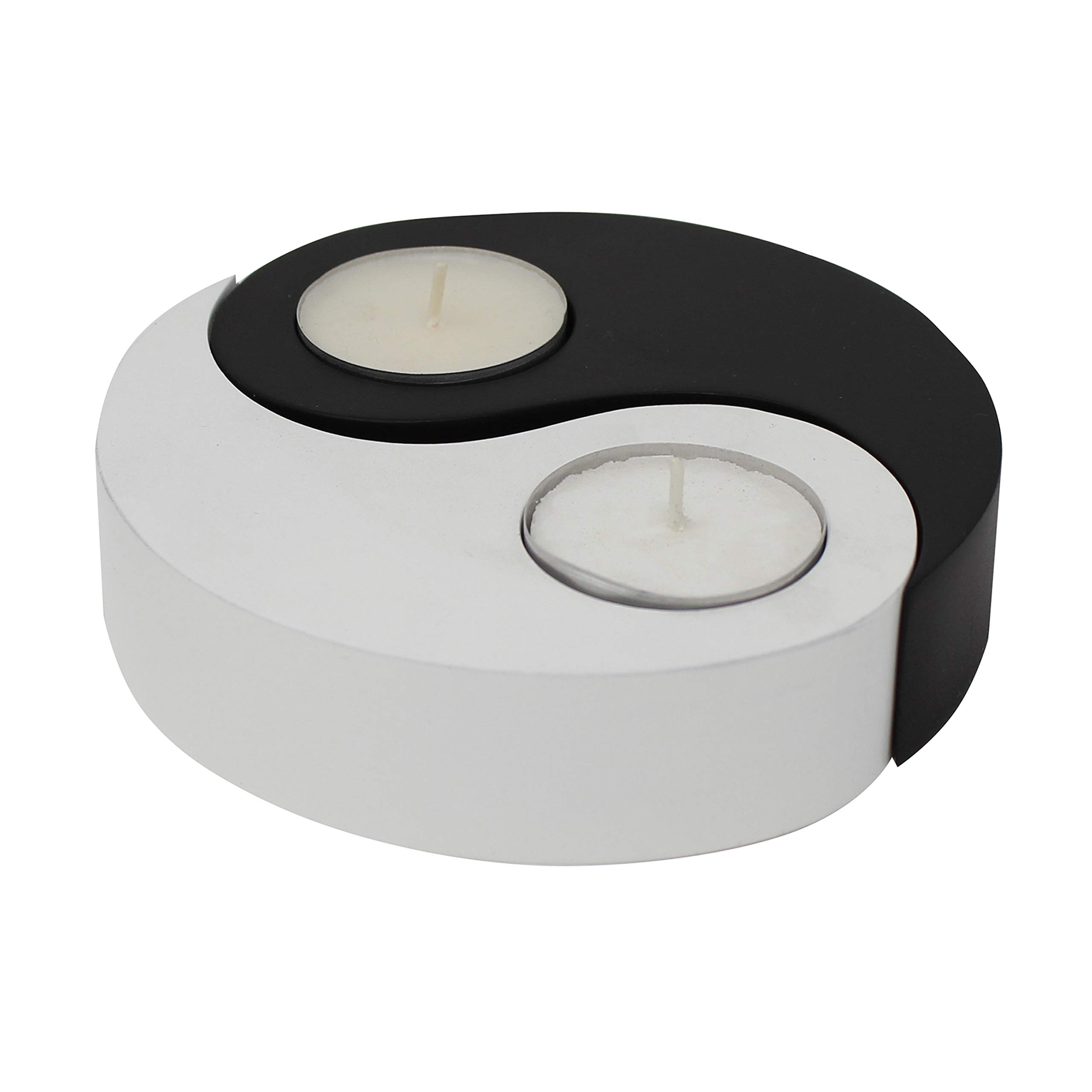 Trendy Wood & Light Mango Wood Tealight Holder, Yin Yang Design, 13 cm, Handcrafted