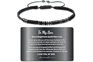 To My Son/Grandson Bracelet，I Love You Morse Code Bracelet with Engraved Wallet Card Gifts for Men Boys, Beaded Obsidian Brac