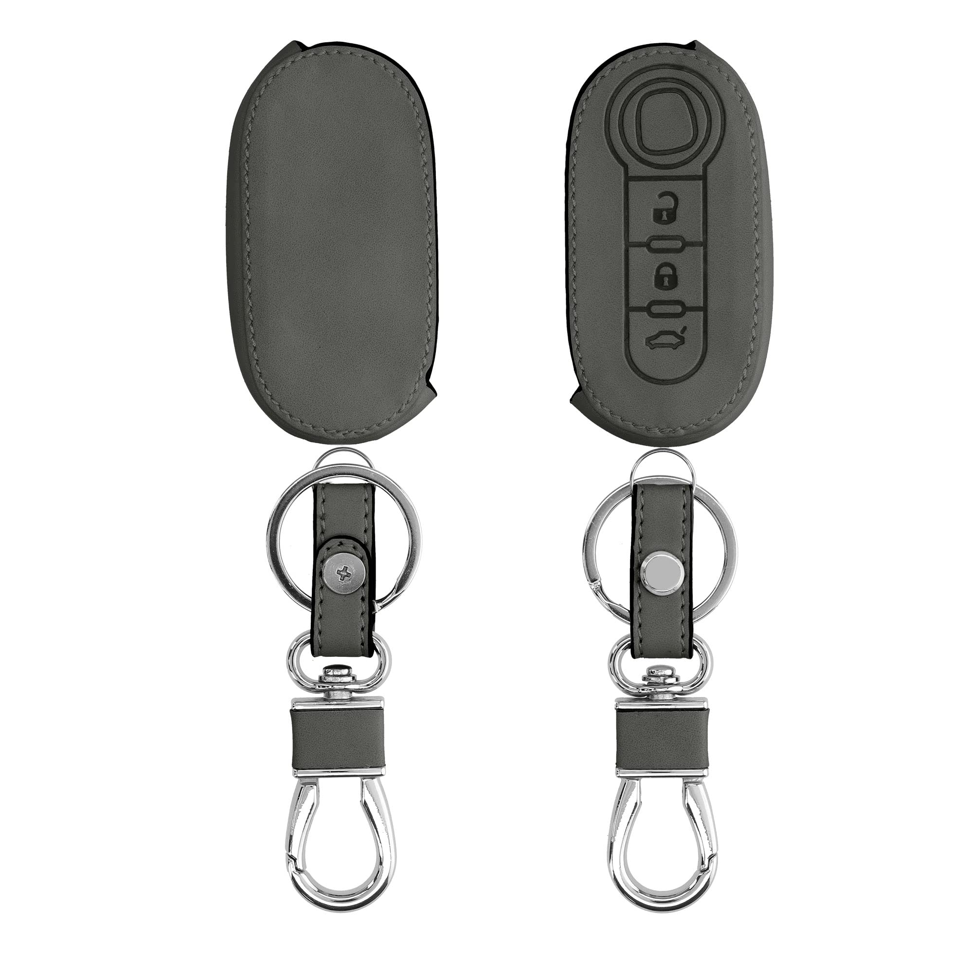 kwmobile Car Key Cover Compatible with Fiat Lancia 3 Button Car Flip Key - Synthetic Nubuck Leather Fob Cover - Dark Grey
