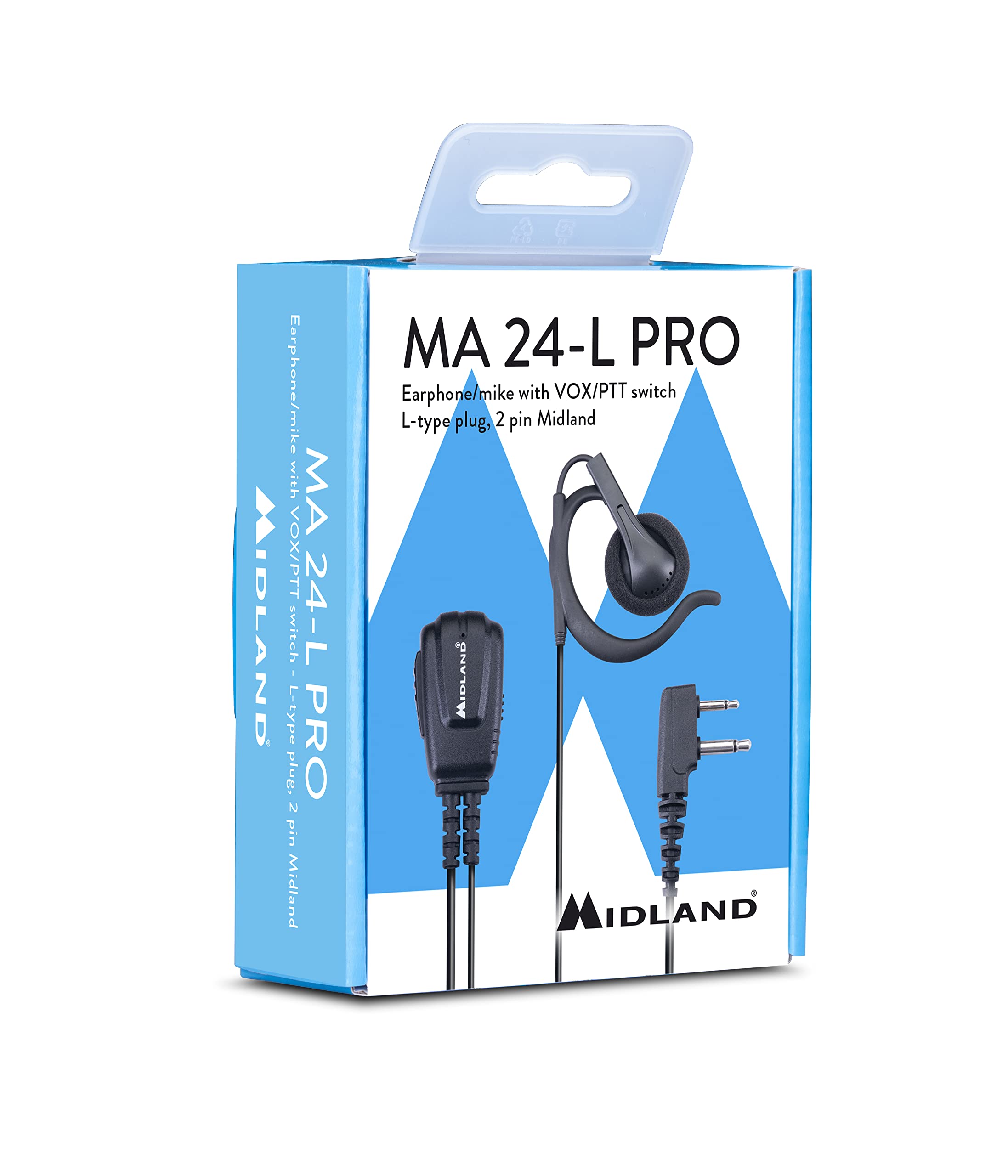 Midland - MA24-L PRO Microphone with VOX/PTT & Earpiece for Security & Outdoor - Wired Headset with Adjustable Fit, 3.5mm Jack, Compatible with XT60, XT70, G7 PRO, G9 PRO, XT50 PRO Walkie Talkies