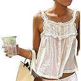 Y2k Lace Trim Tank Tops Women Sleeveless Front Tie Babydoll Shirts Sexy Summer Streetwear Going Out Crop Tops