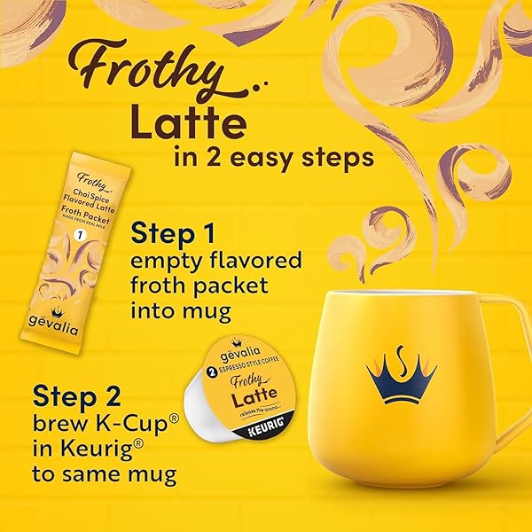 GEVALIA FROTHY 2-STEP CHAI SPICE FLAVORED LATTE KEURIG K-CUP COFFEE PODS & FROTH PACKETS KIT (6 CT BOX) (4)