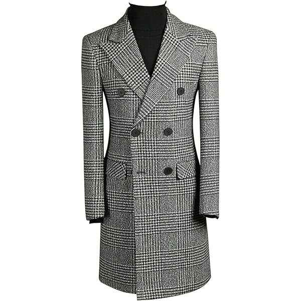 QZI Men's Blazer Plaid Slim Fit Suit Jacket Peak Lapel Double