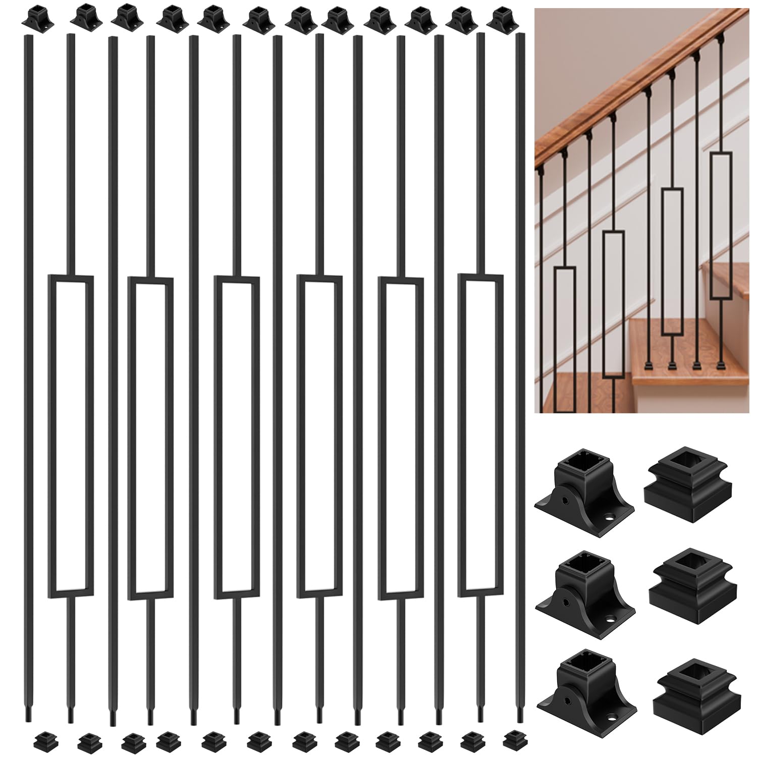 30 Pack Rectangular Iron Balusters For Staircase Interior,Wrought Iron ...