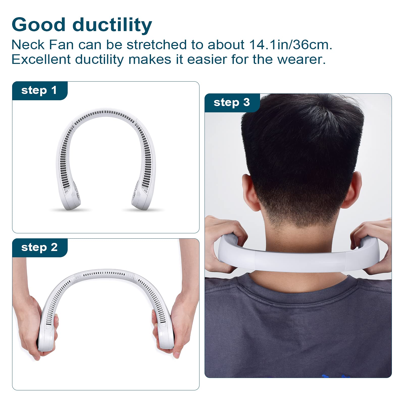 CIVPOWER Neck Fan: Portable Personal Neck Cooling Rechargeable Bladeless Fan - Hands Free 3 Speed 4000 mAh Battery USB Operated Wearable Headphone Design - for Men Women Outdoor Indoor (White)