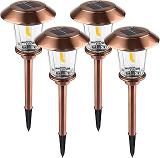 FLOWood Solar Gartenleuchte Solarlampe für Garten Außen Solarleuchte für Garten Solarleuchte für Außen 2 Modi mit Erdspieß Glas + Edelstahl IP65 wasserdicht ∅15 x 47 cm 4 Stück