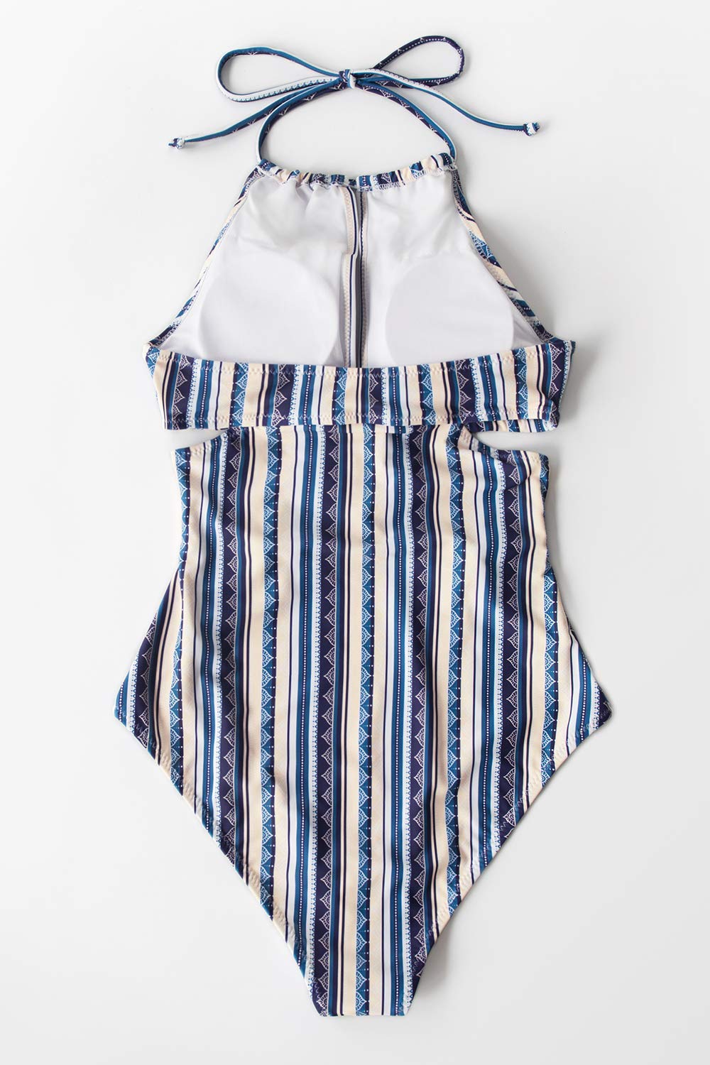 CUPSHE Women's Boho Stripe Self Tie Halter Cutout One Piece Swimsuit