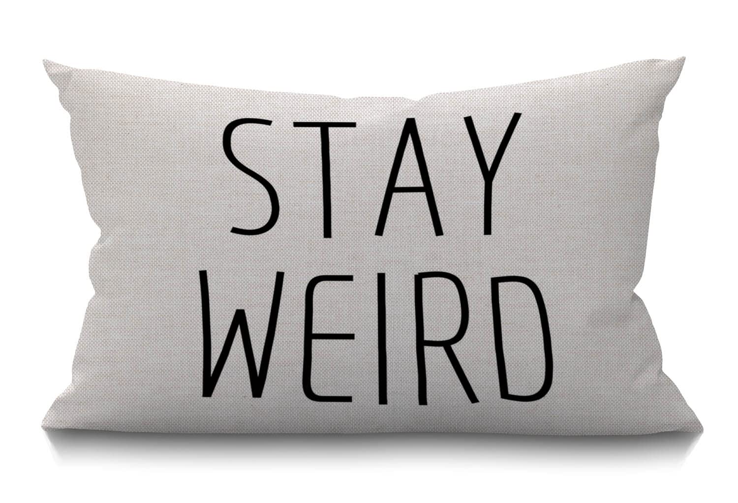 BGBDEIA Oblong Cushion Cover Farmhouse 12x20 Inch Soft Linen Throw Pillowcase Funny Stay Weird Black White Pillow Cover for Couch Bed Sofa Chair,30 x 50 cm