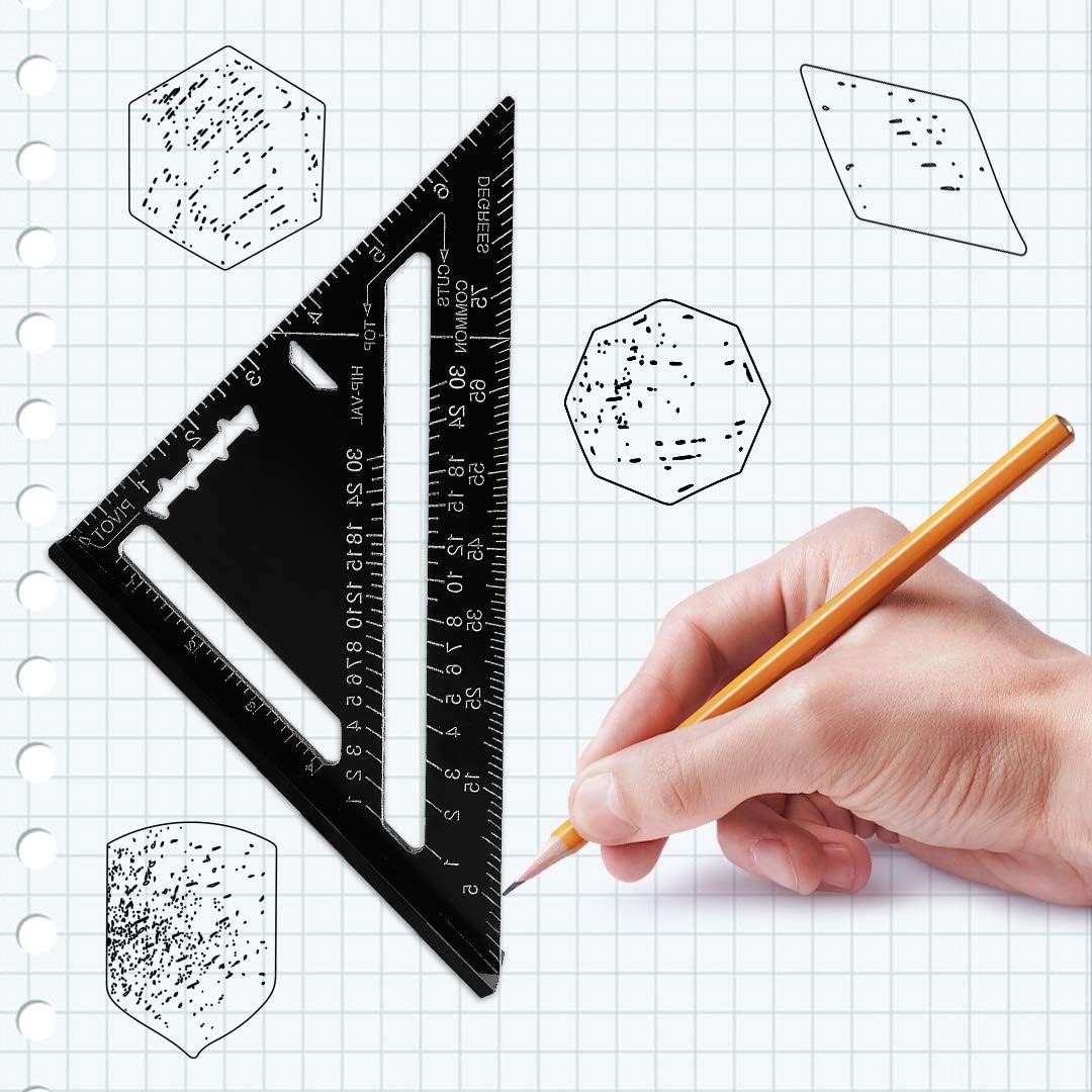 7 Inch Square Triangle Ruler, Aluminium Layout Measuring Tool for Measuring Ruler Tool (Black) - Image 3