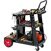 Welding Cart, 3-Tier Heavy Duty Welder Cart with 400 Lbs Load Capacity, Rolling Metal Utility Cart with Raised Handle, 360&deg; Swivel Wheels for TIG, TIG, MMA, Plasma Cutter Welding Machine