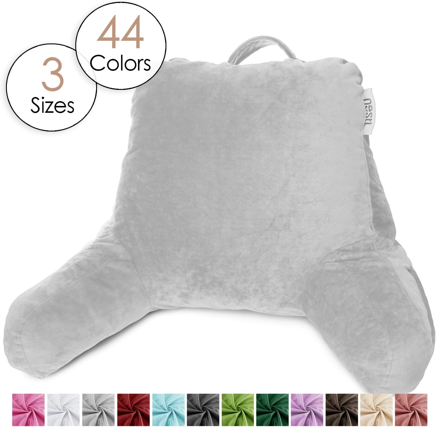 Nestl Reading Pillow, Medium Bed Rest Pillow with Arms for Kids Teens & Adults – Premium Shredded Memory Foam TV Pillow - Silver: Home & Kitchen