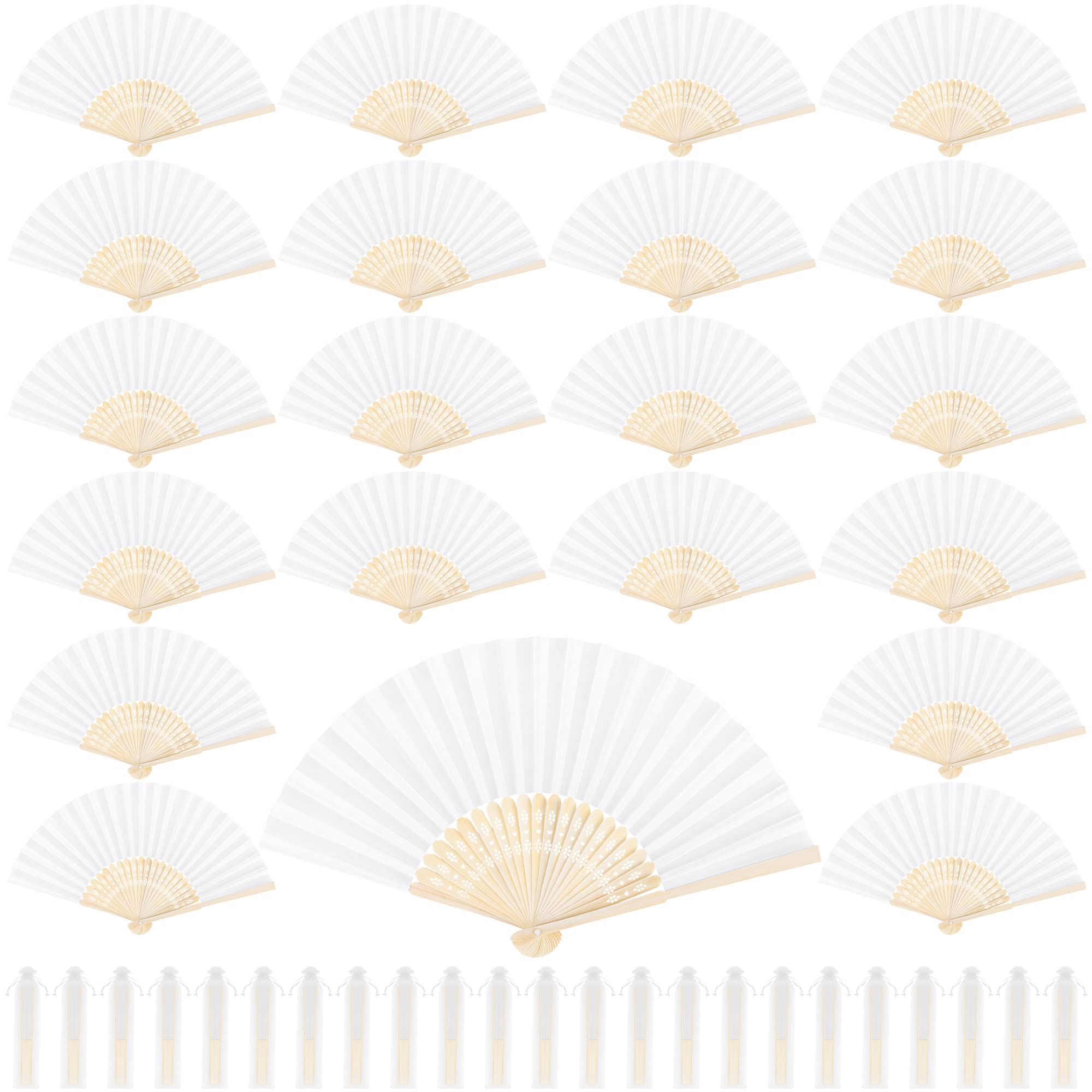 Photo 1 of Aodaer 72 Pieces Silk Folding Fans with Fabric Sleeve Bamboo Folded Fans Handheld Folding Fans Decoration Fans for Wedding, Bridal Shower, Home Decoration, White