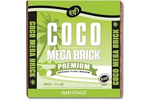 NUTRIFIELD Coco Coir Mega Brick Organic Coconut Coir 11 Pound Coco Fiber Compressed Block Pre Washed Buffered RHP Cert Potting Soil Indoor Outdoor Plant Garden Use Vegetable Flower Seed Starter Mushrooms