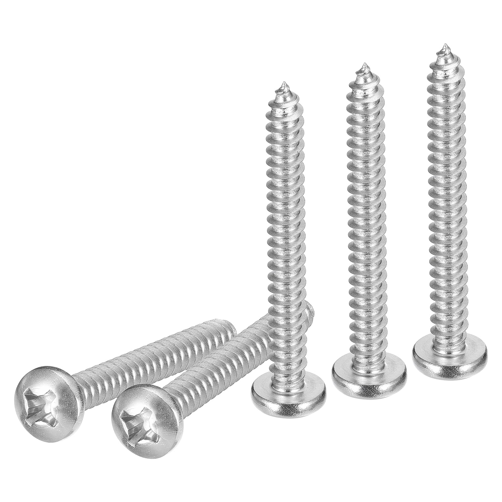 DTGN #14x2" Phillips Pan Head Self-tapping Screw - 30Pack - Bright Finish 304 Stainless Steel Sheet Metal Screws Wood Screws