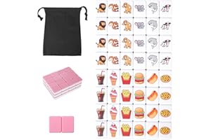 GRACIAS 2 Players Mahjong Block Set, Mahjong Tile Game with 50 Premium Pink Tiles(30mm) Animal and Food Pattern, Portable Mahjongg Set with A Carry Bag