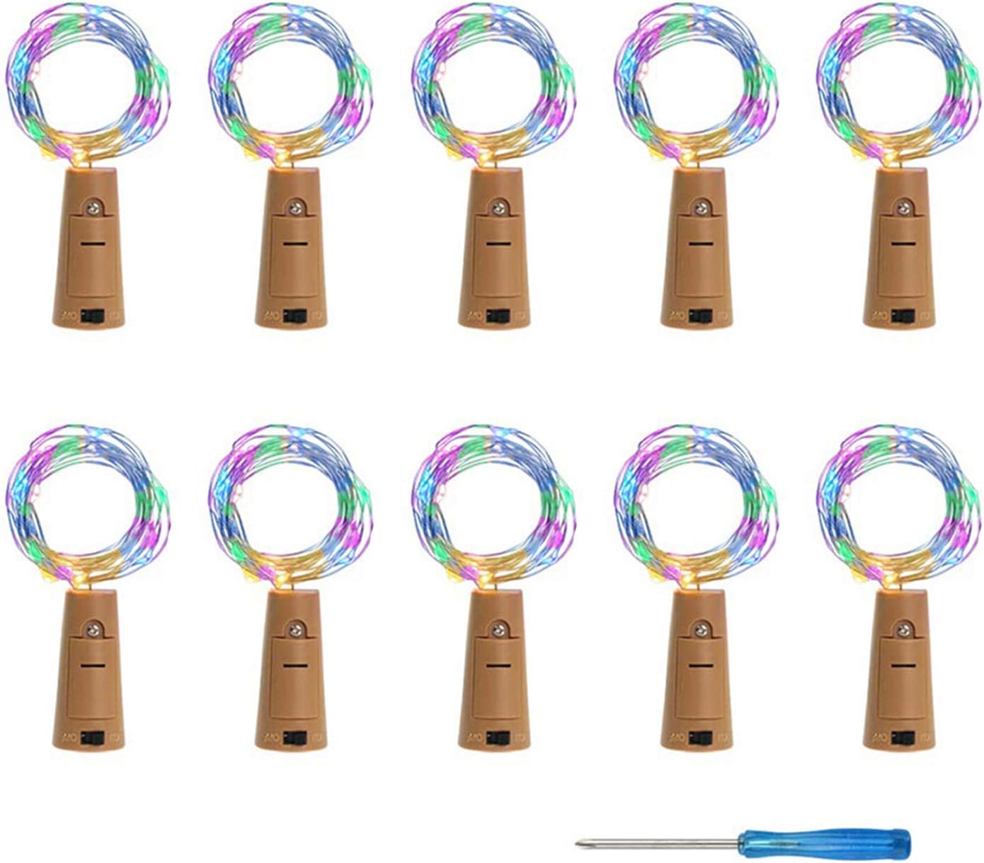 VIPMOON 10 Pack 20 LED/6.56 Feet Bottle Cork String Lights Wine Bottle Fairy Mini Copper Wire, Battery Operated Starry Lights for DIY Valentine's Day Christmas Halloween Wedding Party - Colorful