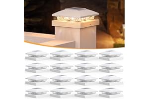 APONUO 4x4 Solar Post Cap Lights, 15LM Warm White LED, Dusk to Dawn, IP65 Waterproof, Sturdy Outdoor Lighting Decor for Garden, Patio, Deck & Fence, Fits 4x4 Wood & Vinyl Posts, White, 16 Pack