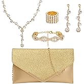 Thyrhntr Gold Clutch Purses Prom Accessories Crystal Rhinestone Jewelry Set for Women Bride Wedding Evening Party