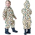 Kids Toddler Rain Suit for Boys Girls One Piece Hoodie Zipper Cartoon Waterproof Coverall Rain Jacket 1-10 Years