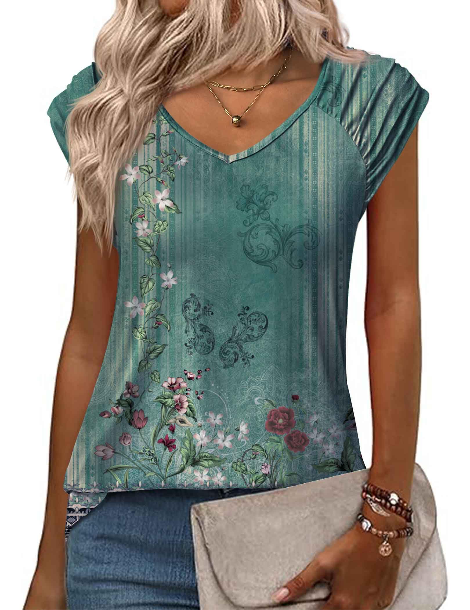 Photo 1 of Zeagoo Womens Summer Tops Cute Loose Tank Tops Caual Dressy Cap Sleeve Shirts V Neck Flowy Tops