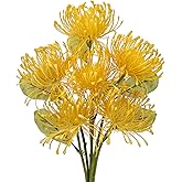 Briful 6PCS Artificial Chrysanthemum Flowers 4'' Faux Spider Mums Flower Fake Spring Flower Bouquet for Home Vases Centerpiece Wedding Arrangement(Yellow)