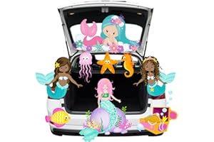 GEECOZYLIFE Trunk or Treat Car Decorations Kit - 9 Pcs Halloween Decorations Trunk or Treat Mermaid Decors for Car, Garage, Archway, Home, Outdoor with Adhesive Tape
