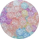 100pcs Crackle Glass Beads 10mm Round Crystal Glass Spacer Crafts Beads for Jewelry Making Necklace Bracelet Earrings DIY Crafts(Mix Light Colors)
