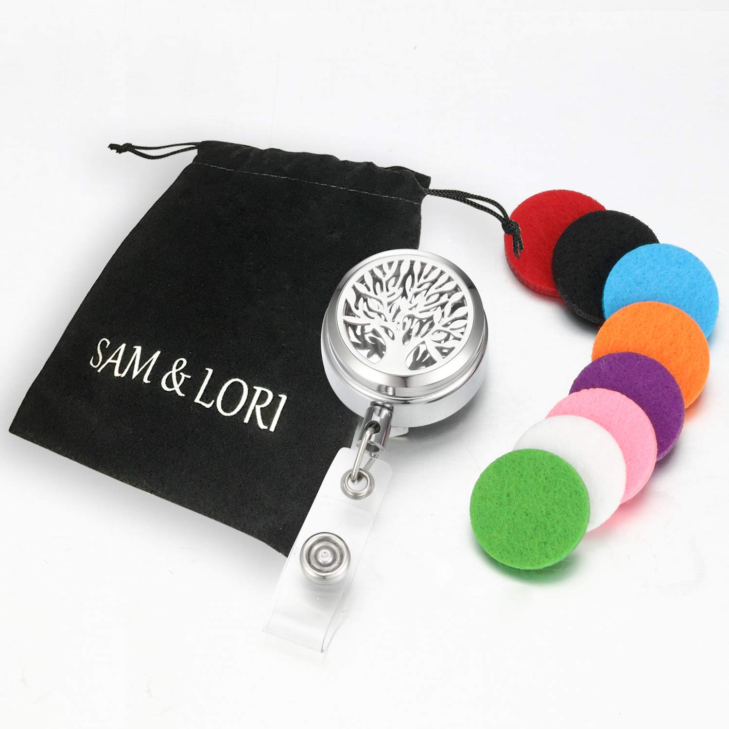 Retractable Badge Holder with Essential Oil Diffuser Aromatherapy Heavy Duty Badge Reels Cute ID Card Holder Clip for Nurse Teacher Tree of Life by SAM & LORI