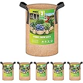 iPower 5-Pack 3 Gallon Plant Grow Bags Thickened Nonwoven Aeration Fabric Pots Heavy Duty Durable Container, Strap Handles for Garden, Tan