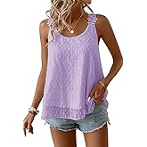 Womens Tank Tops Flowy Sleeveless Summer Boho Tank Top for Women Casual Crewneck Strap Lace Camisole Shirts