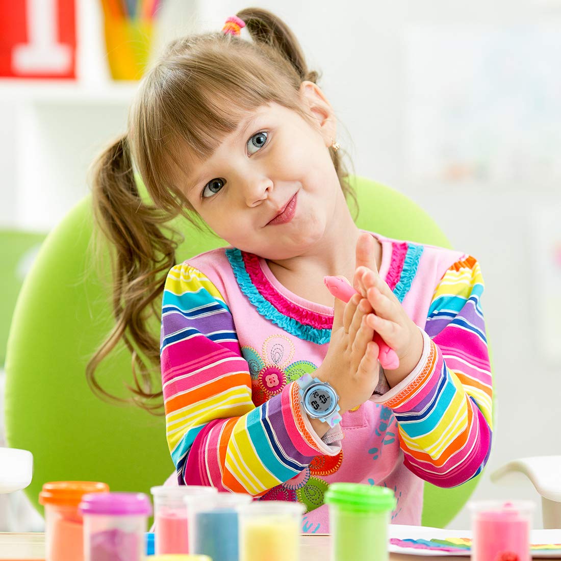 jianxiang Kids Digital Sport Watches for Girls Boys, Waterproof Outdoor LED Timer with 7 Colors Backlight 3D Cartoon Silicone Band Child Wristwatch