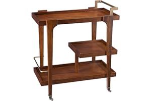 SEI Furniture Holly & Martin Zhori Midcentury Modern 3-Tier Bar cart, Dark Tobacco/Aged Brass