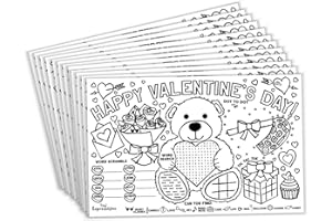 Tiny Expressions – Valentine's Day Placemats for Kids (Pack of 12 Valentine Placemats) | Coloring Activity Paper Mats for Kids Table | Disposable Bulk Bundle Set (12 Paper Placemats)