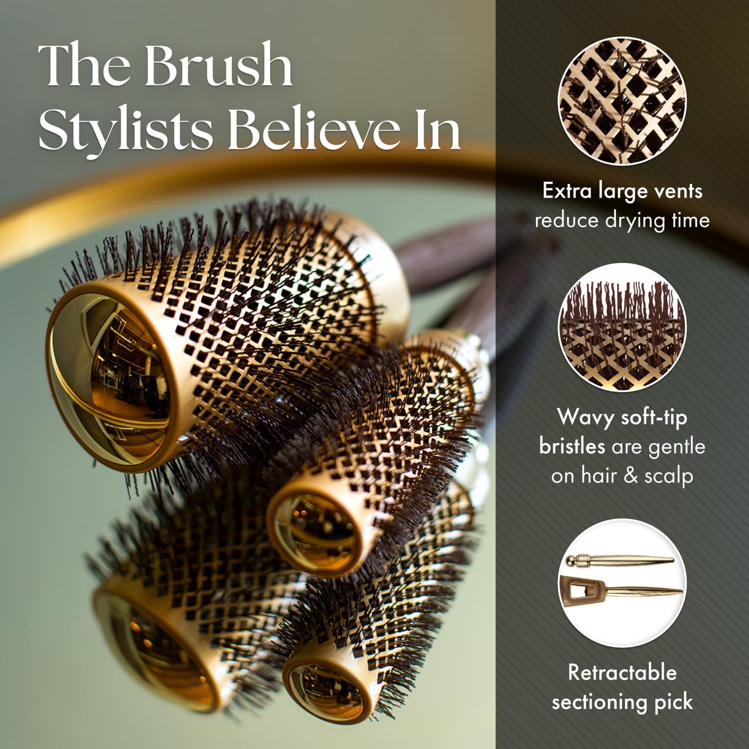 Olivia Garden NanoThermic Ceramic + Ion Round Thermal Hair Brush - Not Electrical - Professional Blowout Brush for Normal to Thick Hair