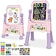 Mojitodon Art Easel for Kids, Adjustable Standing Rotatable Double Sided Easel with Painting Accessories for Toddlers Boys and Girls-Pink