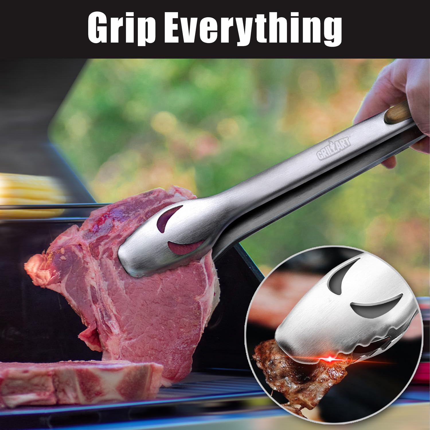 GRILLART BBQ Tools Grill Tools Set -18Inch Grilling Tools BBQ Set - Grill Accessories w/BBQ Tongs, Spatula, Fork, Brush- Stainless Grill Kit Grilling Set - Gift Ideas BBQ Accessories Gifts for Men Dad