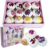 Persidra Aromatherapy Bath Bombs with Real Dried Flower Petals - 12 Pack Handmade SPA Gift Set for Women, Moisturizing Natural Essential Oil Fizzies for Stress Relief & Relaxation Home SPA