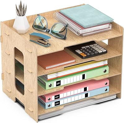 JOPOO Office Letter Tray 4 Tier A4 Desk Organizer Sandalwood MDF