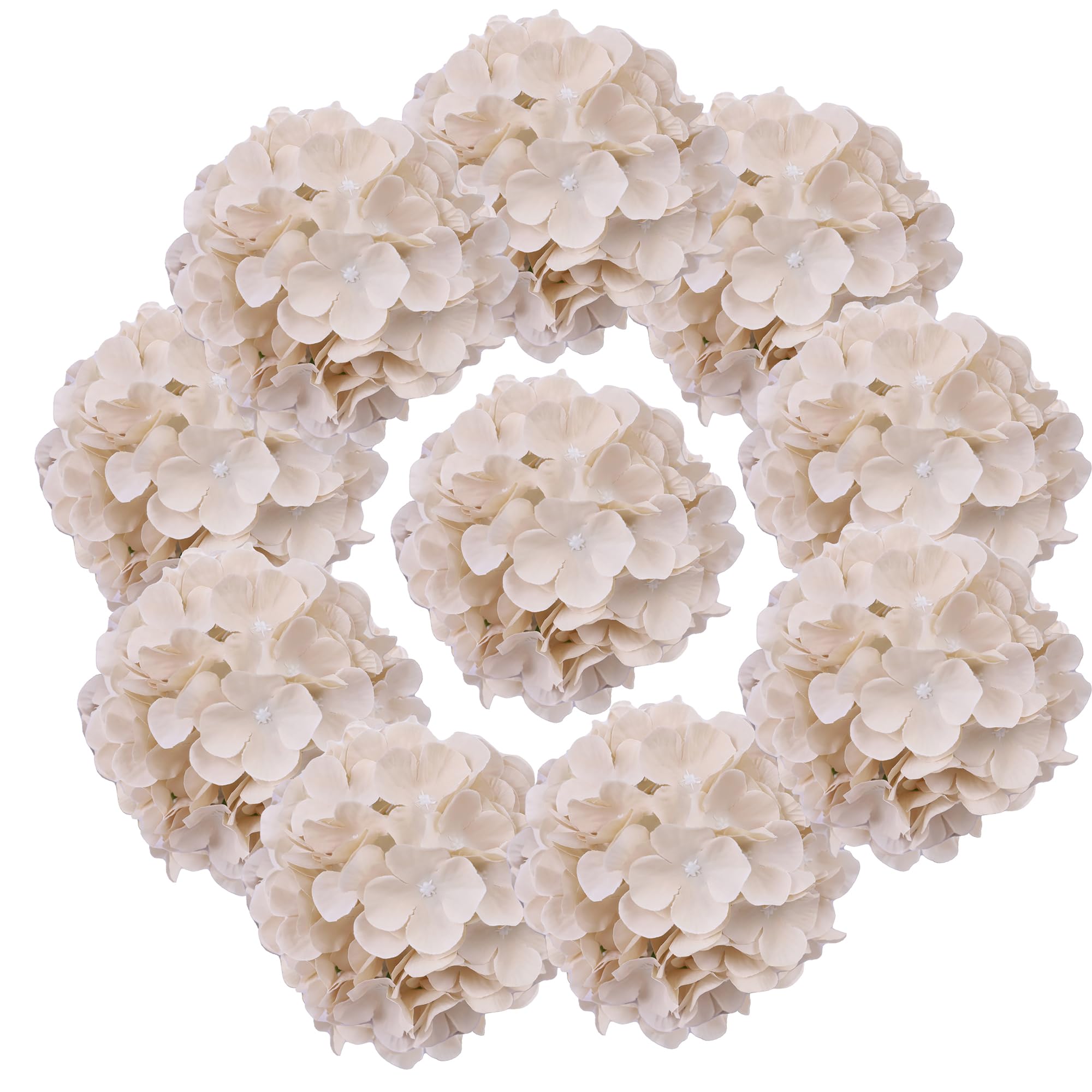 Photo 1 of AVIVIHO Beige Hydrangea Artificial Flowers Bulk Pack of 10 Fake Flowers Hydrangea Silk Flowers with Stems for Western Boho Decor,Home,Wedding Party DIY Pampas Grass Florals Arrangement Decoration