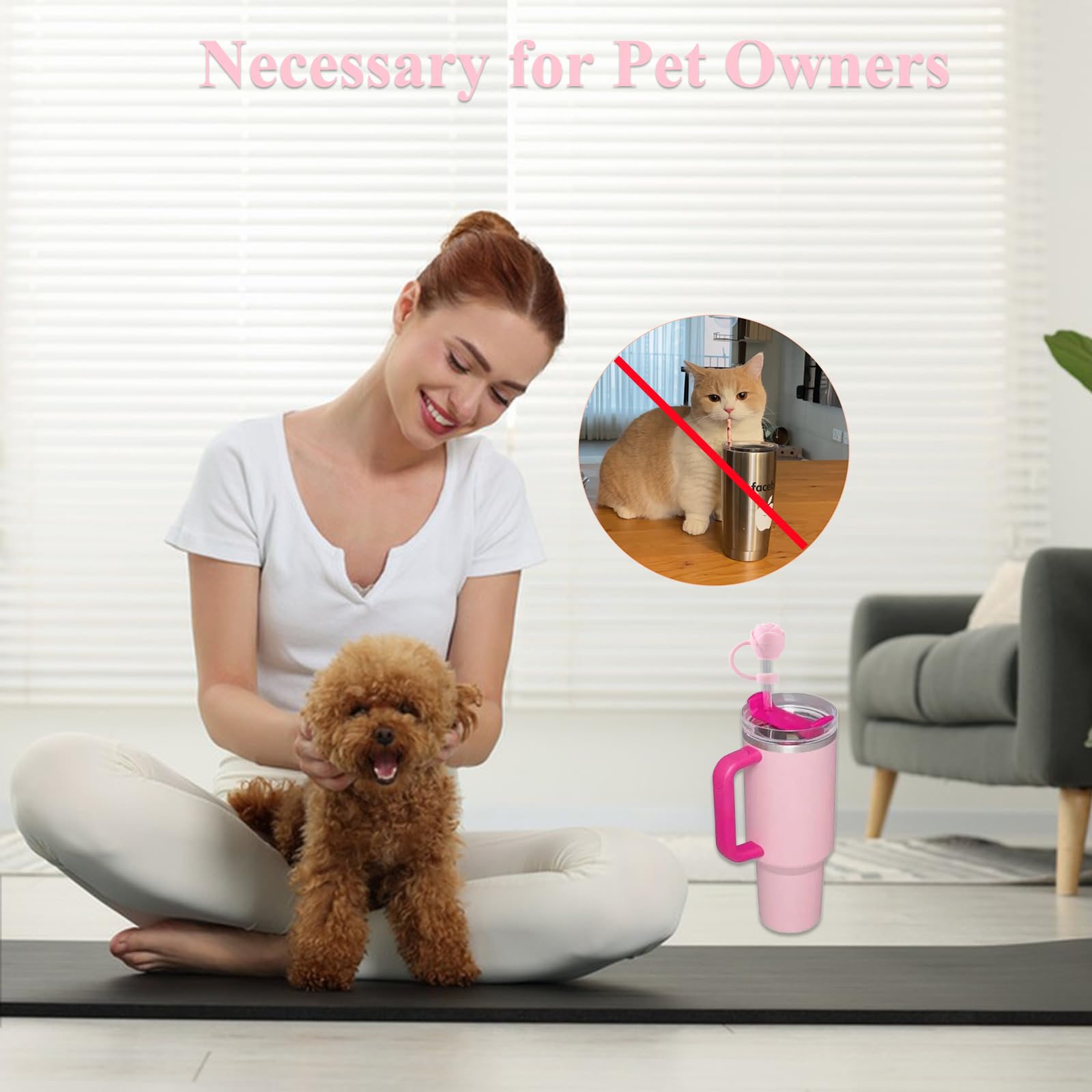 Amreich Valentines Day Straw Covers - Pink Rose Straw Toppers Romantic Stanley Cup Accessories for Girls Girlfriend