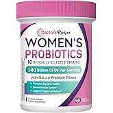 Doctor's Recipes Probiotics for Women, Organic Prebiotics and Probiotics for Digestive Health, Vaginal Health, 140 Billion CFU, 10 Strains, Shelf Stable, 60 Capsules