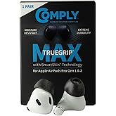 Comply TrueGrip MAX | Premium Memory Foam Replacement Earbud Tips for Apple AirPods Pro 1 & 2 | Long Lasting Comfort, Extreme Durability, Secure Fit, Superior Noise Isolation| Black (Medium) (1 Pair)