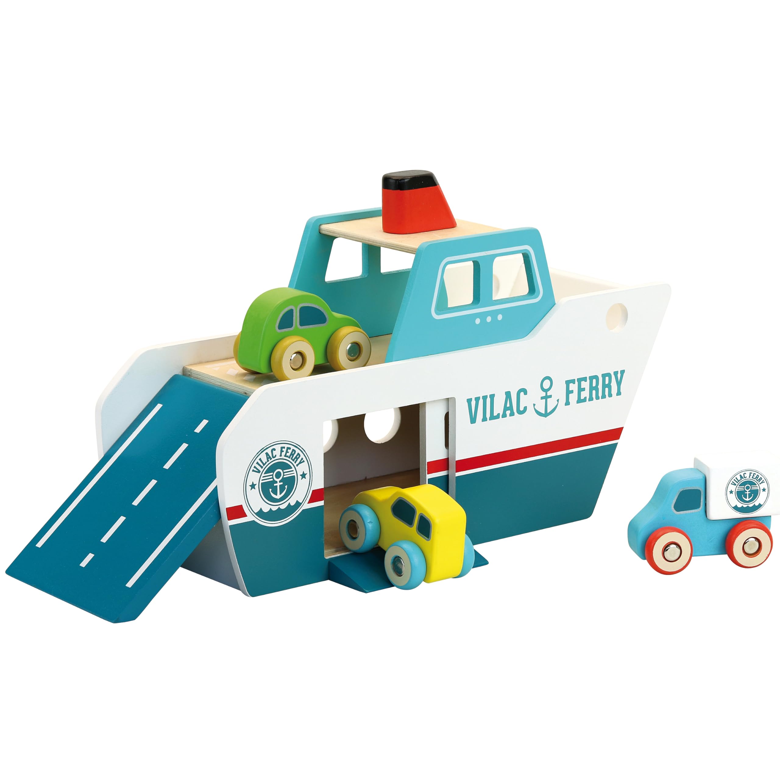 Vilac Wooden Ferry Toy Boat, Kids Cruise Toy Boat, Multicolored