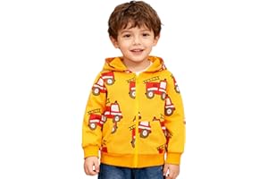 HILEELANG Toddler Boy Zip-Up Hoodie Cotton Casual Excavator Graphic Sweatshirt Lightweight Outerwear